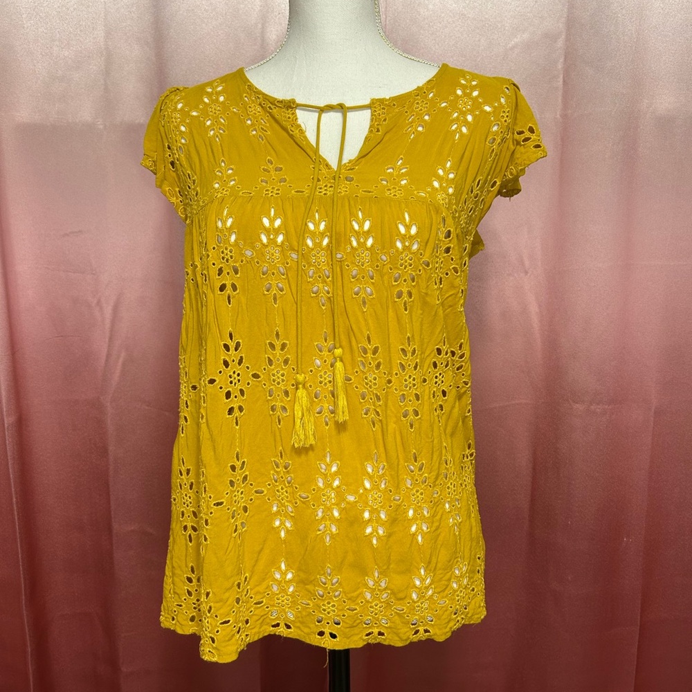 Mustard Yellow Eyelet Top - Small